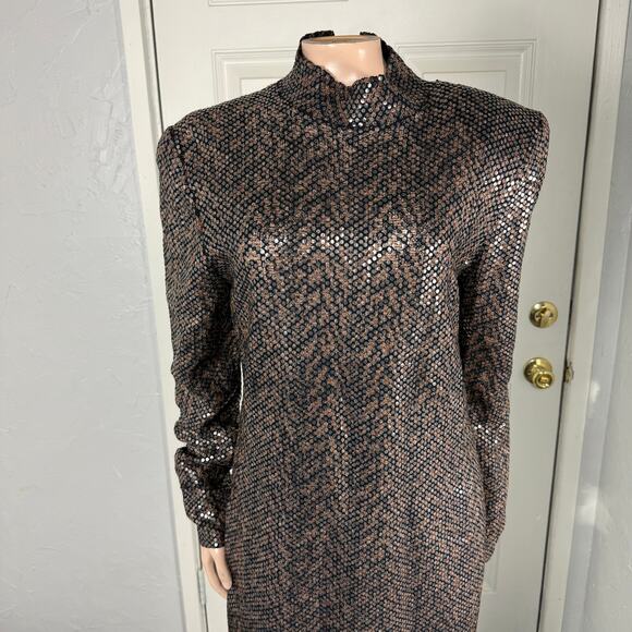 Vintage St. John Women's Dress 10 Shift Sequin Designer Wool Blend Shimmer S23 - Picture 2 of 8